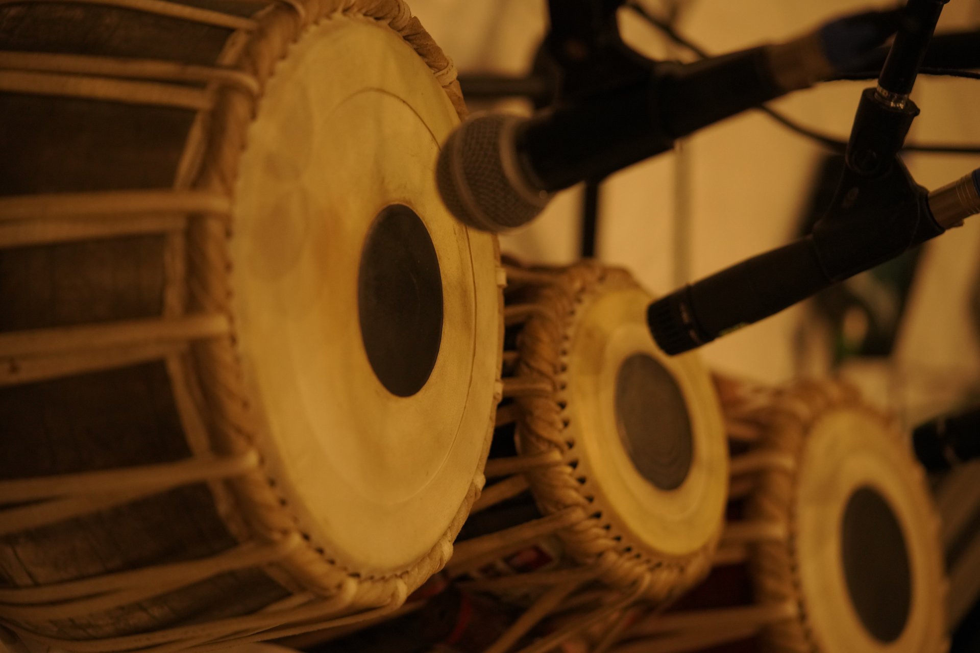 Tabla drums close-up with microphones