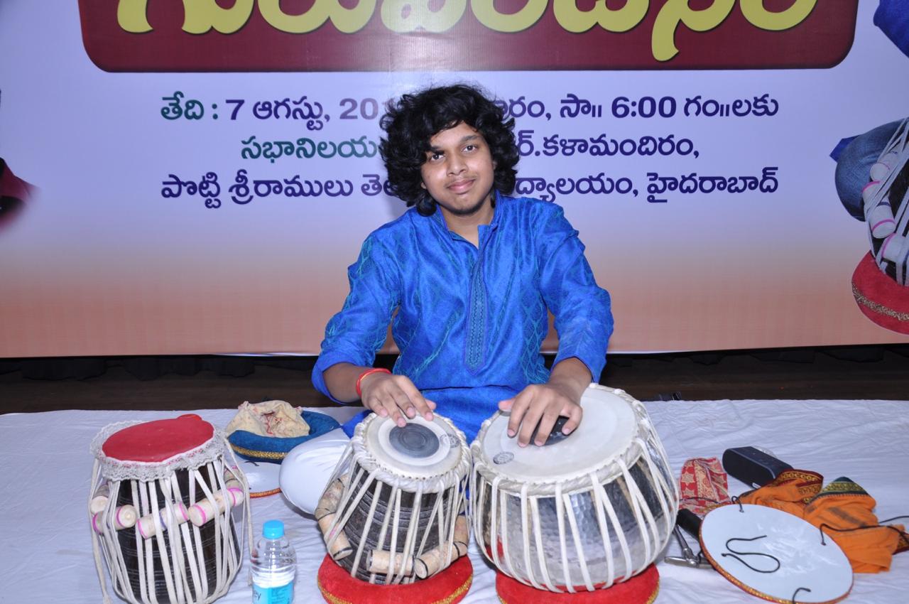 Raghavendra with Tabla at Telugu University, Hyderabad